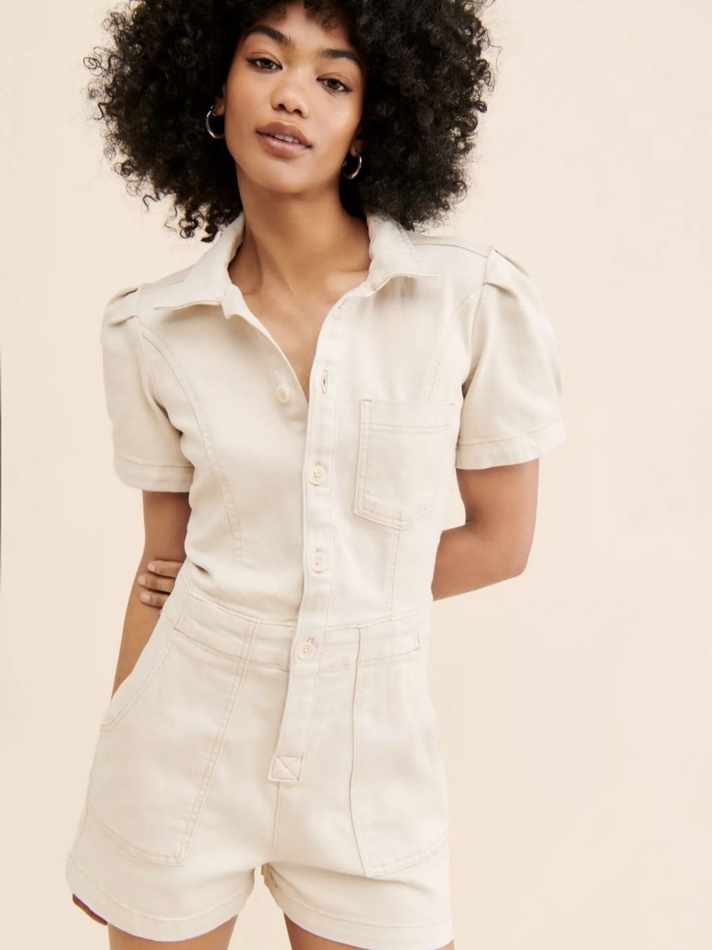 Pilcro Anthropologie Nuetral Beige Kit Utility Romper Sz 4